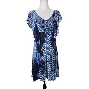 Patrons Of Peace Patchwork  with ruffle Boho print dress